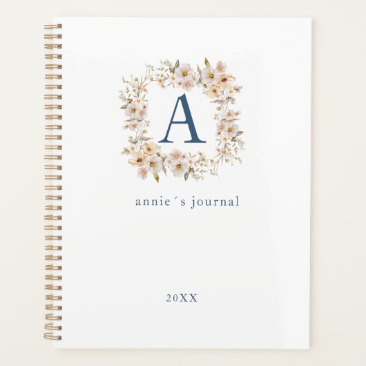 Aangepaste Boho Bloemige Monogram Wit Planner (Voorkant)