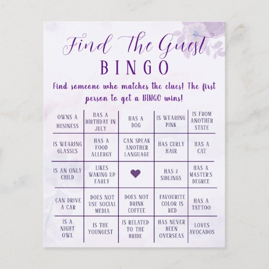Aangepaste Boho Bloemige Vind De Gast Bingo Game Flyer (Voorkant)