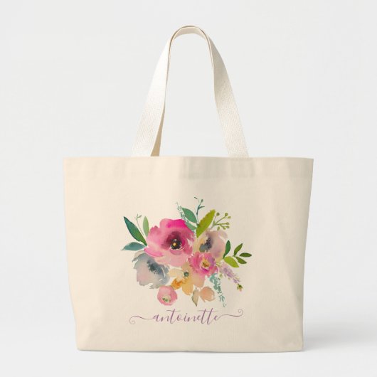 Aangepaste Boho Bloemige Watercolor Schoudertas Grote Tote Bag (Voorkant)