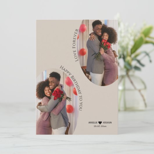 Aangepaste Boho Boog Verjaardag Twee Foto Vakantie Feestdagenkaart (Staand voorkant)