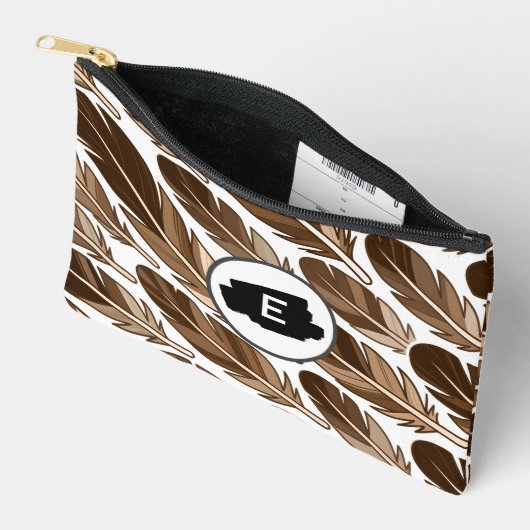 Aangepaste Boho Feather Monogram Kleine Accessoire Etui (Open)