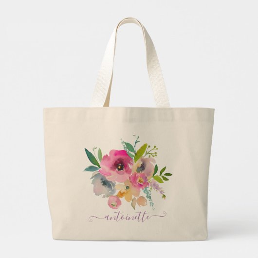 Aangepaste Boho Floral Waterverf Canvas tas (Achterkant)