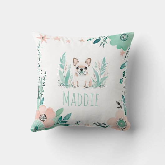 Aangepaste Boho Franse Bulldog Kussen Pastel Groen (Achterkant)