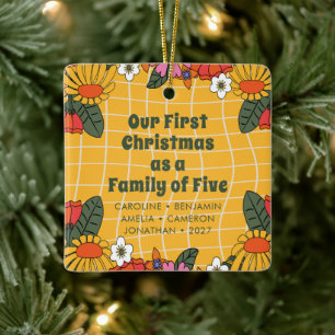 Aangepaste Boho Groovy Eerste Kerstmis Familie van Keramisch Ornament