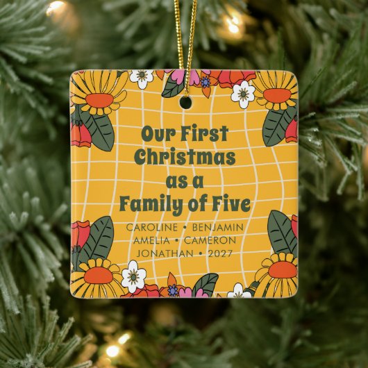 Aangepaste Boho Groovy Eerste Kerstmis Familie van Keramisch Ornament (Boom)