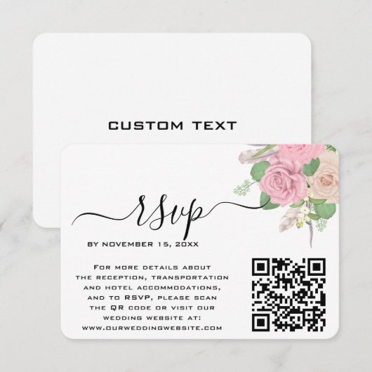 Aangepaste Boho Huwelijk QR Code RSVP Kaartje (Voorkant / Achterkant)