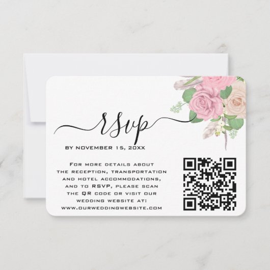 Aangepaste Boho Huwelijk QR Code RSVP Kaartje (Voorkant)