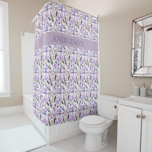 Aangepaste Boho Lavendel Bloemen Print Douchegordijn (In situ)