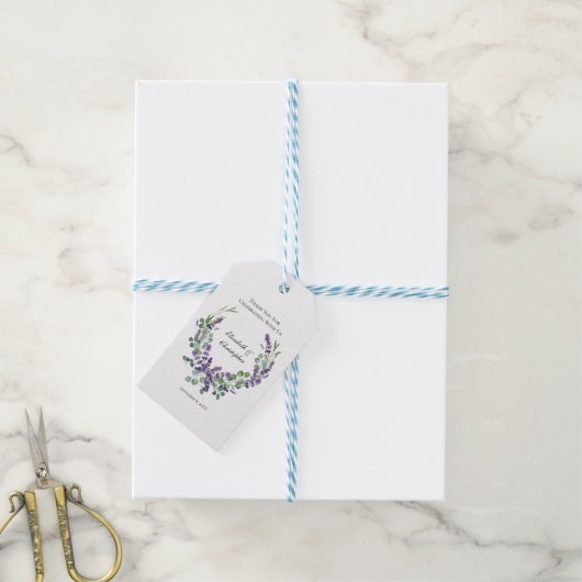 Aangepaste Boho Lavendel Eucalyptus Bruiloft Cadeaulabel (Met Touw)