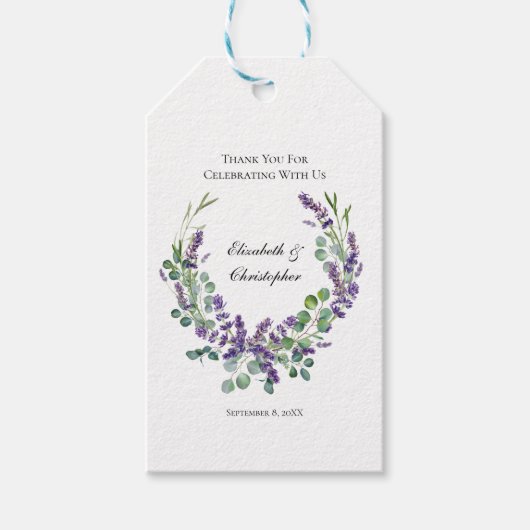 Aangepaste Boho Lavendel Eucalyptus Bruiloft Cadeaulabel (Voorkant)