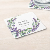 Aangepaste Boho Lavendel Eucalyptus Bruiloft Kartonnen Onderzetters (Schuin)
