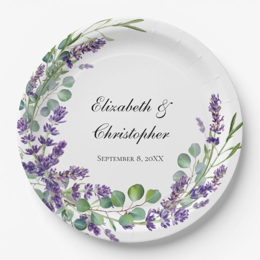 Aangepaste Boho Lavendel Eucalyptus Bruiloft Papieren Bordje (Voorkant)