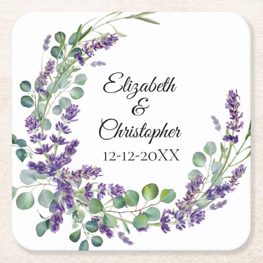 Aangepaste Boho Lavender Eucalyptus Weddenschap Kartonnen Onderzetters (Voorkant)