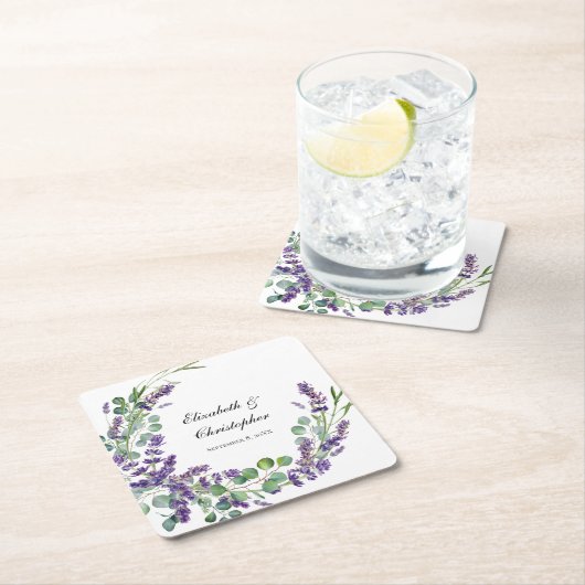 Aangepaste Boho Lavender Eucalyptus Weddenschap Kartonnen Onderzetters (Insitu)
