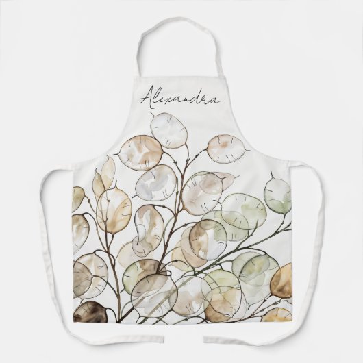 Aangepaste Boho Lunaria Waterverf Botanische Bloem Schort (Voorkant)