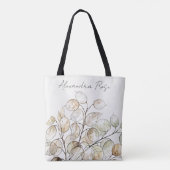 Aangepaste Boho Lunaria Waterverf Botanische Bloem Tote Bag (Achterkant)