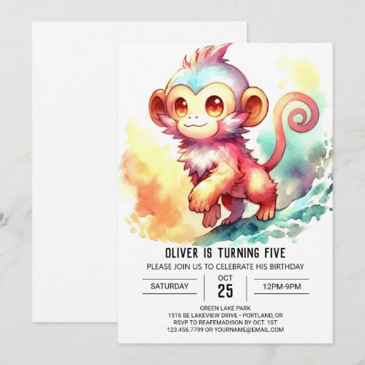 Aangepaste Boho Monkey Verjaardag Kaart (Voorkant / Achterkant)