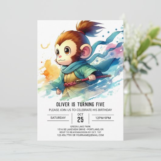 Aangepaste Boho Monkey Verjaardag Kaart (Staand voorkant)