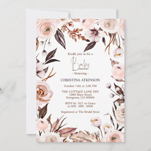 Aangepaste Boho Natuur Wildflower Foto Baby shower Kaart (Voorkant)