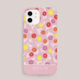 Aangepaste Boho Pink Modern Floral patroonnaam iPhone 14 Hoesje