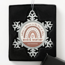 Aangepaste Boho Rainbow Social Worker-waardering Tin Sneeuwvlok Ornament