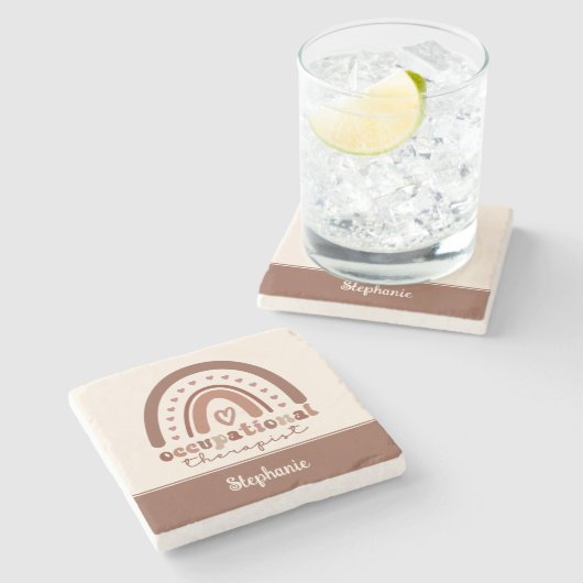 Aangepaste Boho-regenboog tegen beroepsmatige ther Stenen Onderzetter (Zijkant)