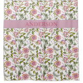 Aangepaste Boho Roze Rozen Bloemen Print Douchegordijn (Voorkant)