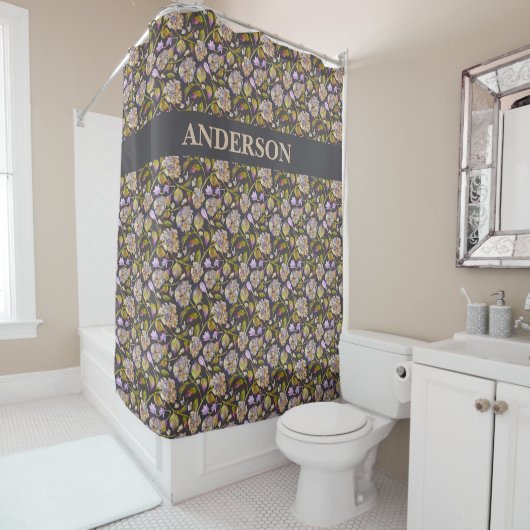 Aangepaste Boho Rustic Leaves Print Douchegordijn (In situ)
