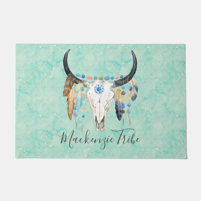 Aangepaste Boho Skull Deurmat (Voorkant)