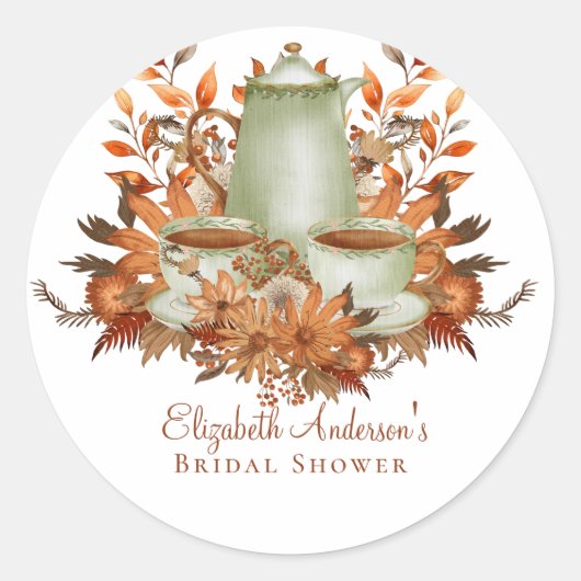 Aangepaste Boho Terracotta Bloem Sage Theepartij E Ronde Sticker (Voorkant)