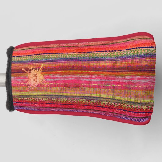 Aangepaste Boho Vintage Rode Paarse Strepen -  Golfheadcover (Voorkant)