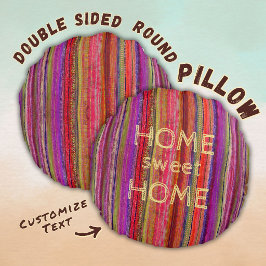 Aangepaste Boho Vintage Rode Paarse Strepen - Rond Kussen