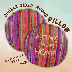 Aangepaste Boho Vintage Rode Paarse Strepen - Rond Kussen