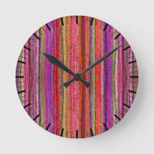 Aangepaste Boho Vintage Rode Paarse Strepen -  Ronde Klok