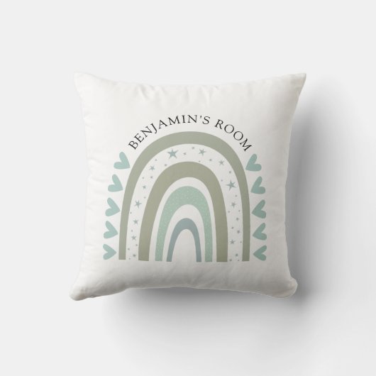 Aangepaste Boho Waterverf Blue Rainbow Nursery Kussen (Achterkant)