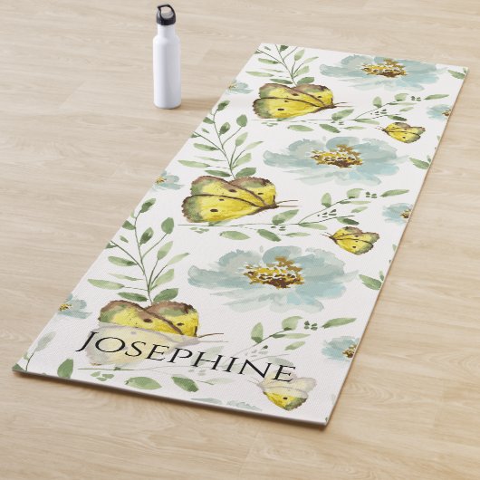 Aangepaste Boho Waterverf vlinderbloempatroon Yogamat (In situ)
