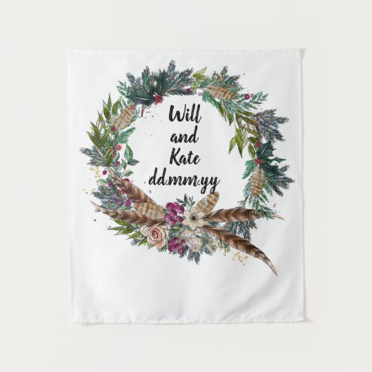 Aangepaste Boho Winter Wedding Receptie Photo Boot Wandkleed (Voorkant)