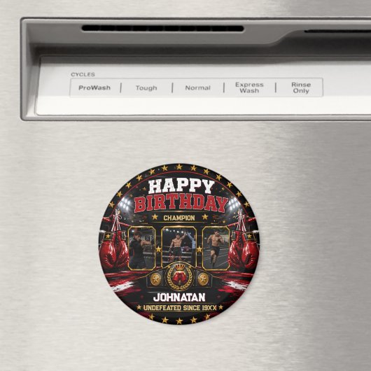 Aangepaste Boksen Verjaardagsfoto Kampioen Feest Magneet (Insitu (Vaatwasser))