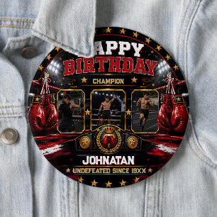 Aangepaste Boksen Verjaardagsfoto Kampioen Feest Ronde Button 6,0 Cm