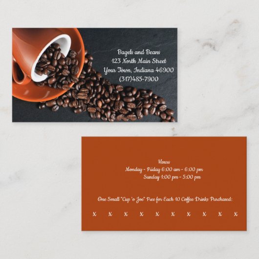 Aangepaste bonen en kopje koffie chop loyalty punc visitekaartje (Voorkant / Achterkant)