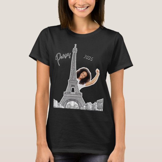 Aangepaste Bonjour 2026: De Eiffeltoren Souvenir T-shirt (Voorkant)