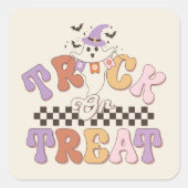 Aangepaste Boo Ghost Schattigee Trick or treat Hal Vierkante Sticker (Voorkant)