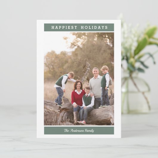 Aangepaste boodschap | Sage | Kerstmis foto Kaart (Staand voorkant)