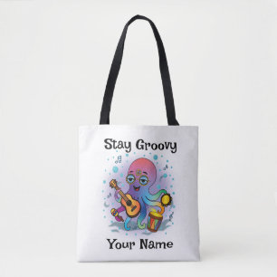 Aangepaste boodschappentas Retro Octopus Naam Tote Bag