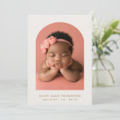 Aangepaste boogfoto Eenvoudige elegante baby geboo Aankondiging (Staand voorkant)