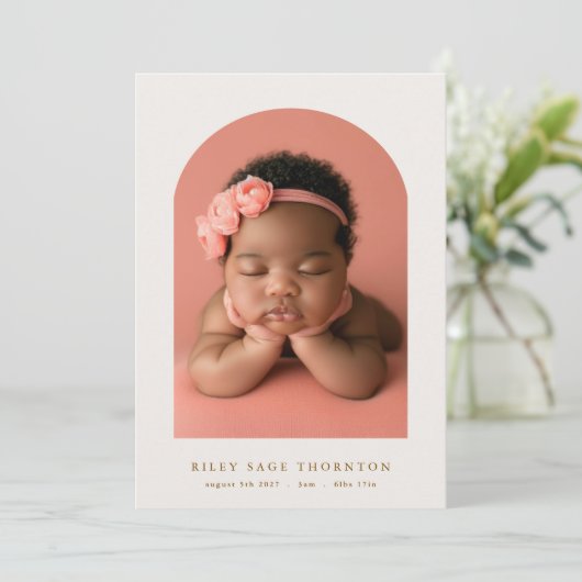Aangepaste boogfoto Eenvoudige elegante baby geboo Aankondiging (Staand voorkant)