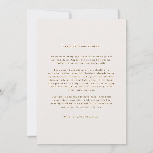 Aangepaste boogfoto Eenvoudige elegante baby geboo Aankondiging (Achterkant)