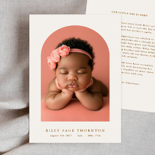 Aangepaste boogfoto Eenvoudige elegante baby geboo Aankondiging