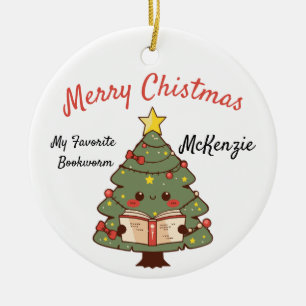 Aangepaste bookish kerstboom keramisch ornament