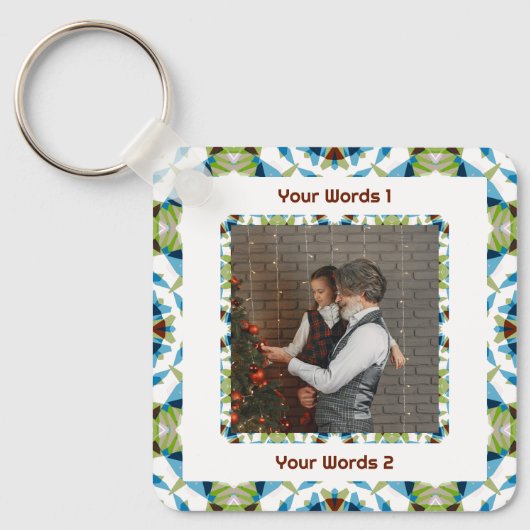 Aangepaste boom groene winter blauwe kerst foto te sleutelhanger (Voorkant)
